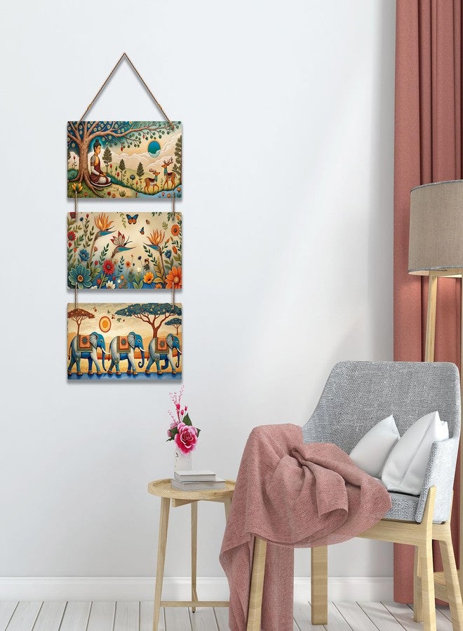 Artvibes Tranquility of Buddha & Nature Wooden Wall Haning for Living Room | Spiritual Decor Items | Wall Art Painting For Hall | Wall Paintings | Handcrafted Art | Wall Poster | Gift Items (WH_9441N) - Image 2